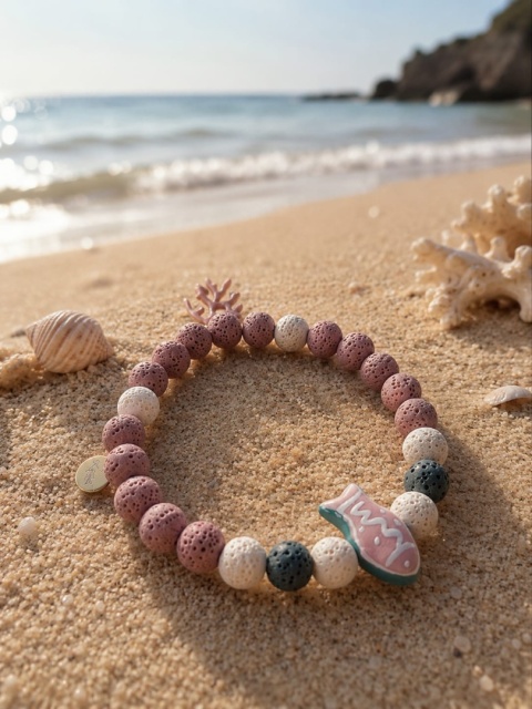 Kamyk bijoux - bransoletka, rybka, lawa, koralowiec, bizuteria handmade